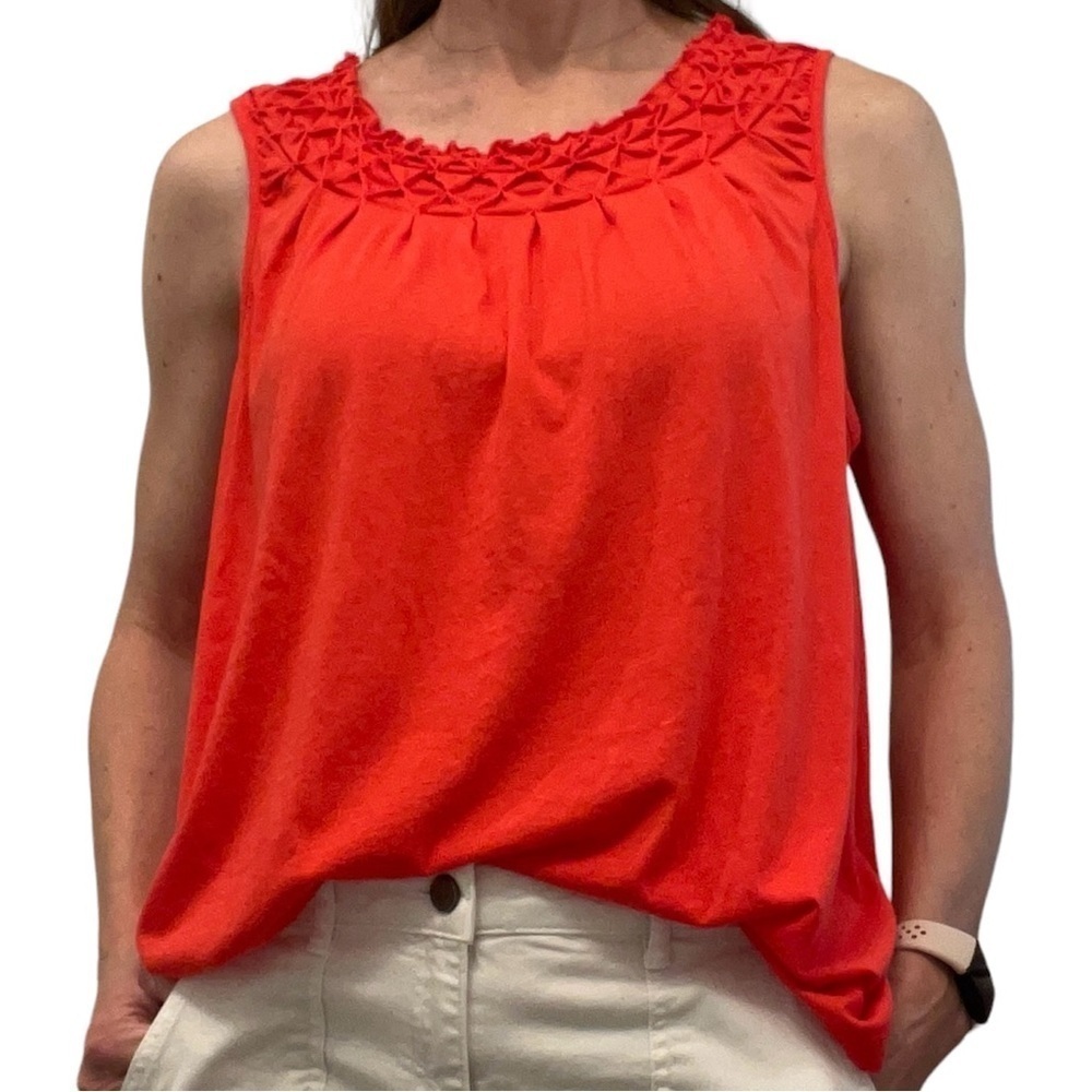 Anthropologie Maeve Justine Smocked Coral Scoop Neck Tank Top Blouse Ruffles XS - Picture 6 of 13